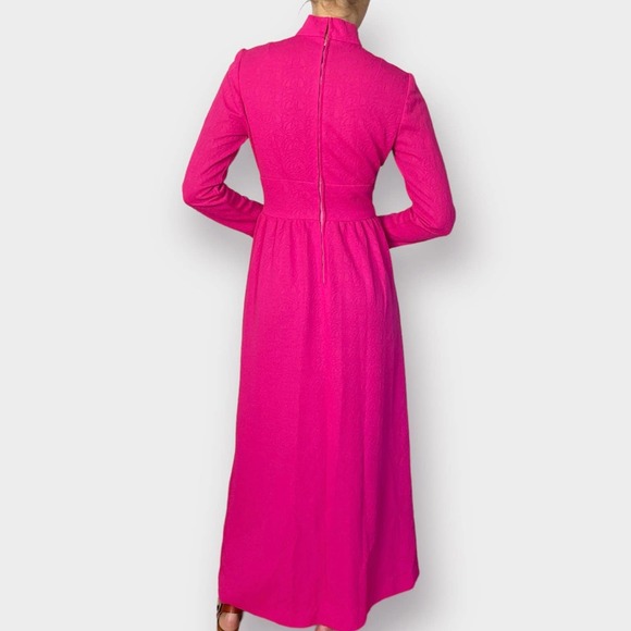 1970s‎ Pink Mock Neck Long Sleeve Maxi Dress - Picture 5 of 5
